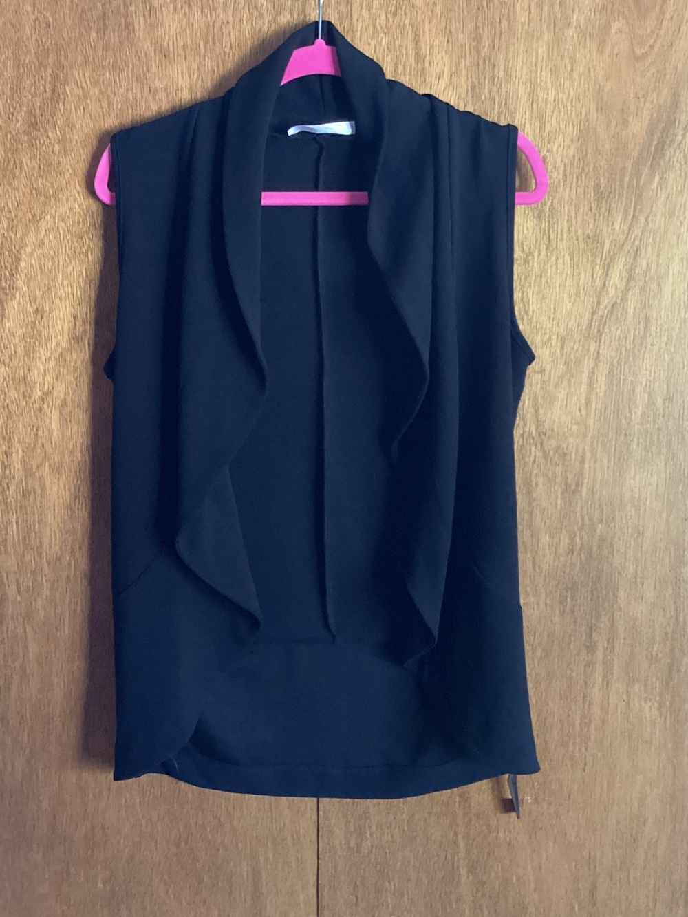 Sleeveless Draped Open-Front Vest - Black